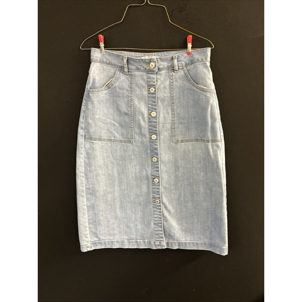 Love Tree Denim Button Front Jean Midi Skirt Medium Wash Size Medium Pockets